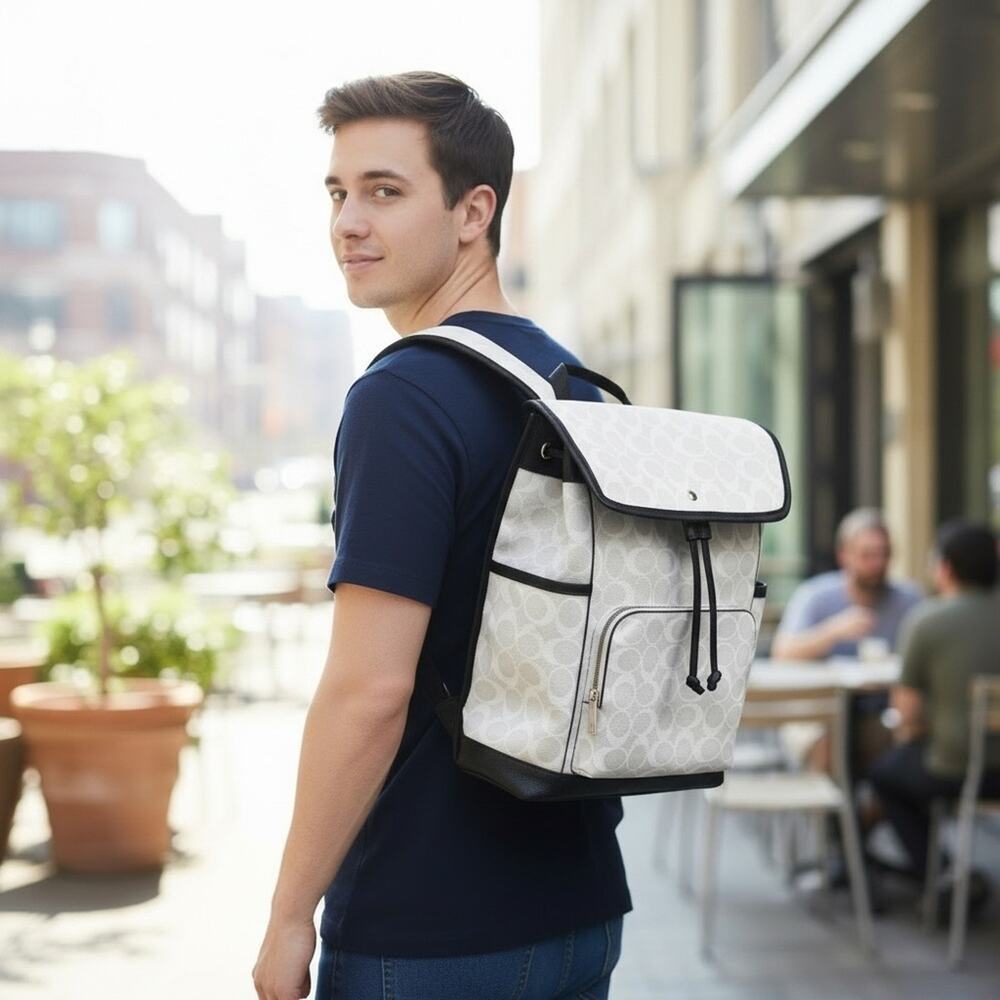 Designer Inspired White Black and Gray Patterned Backpack